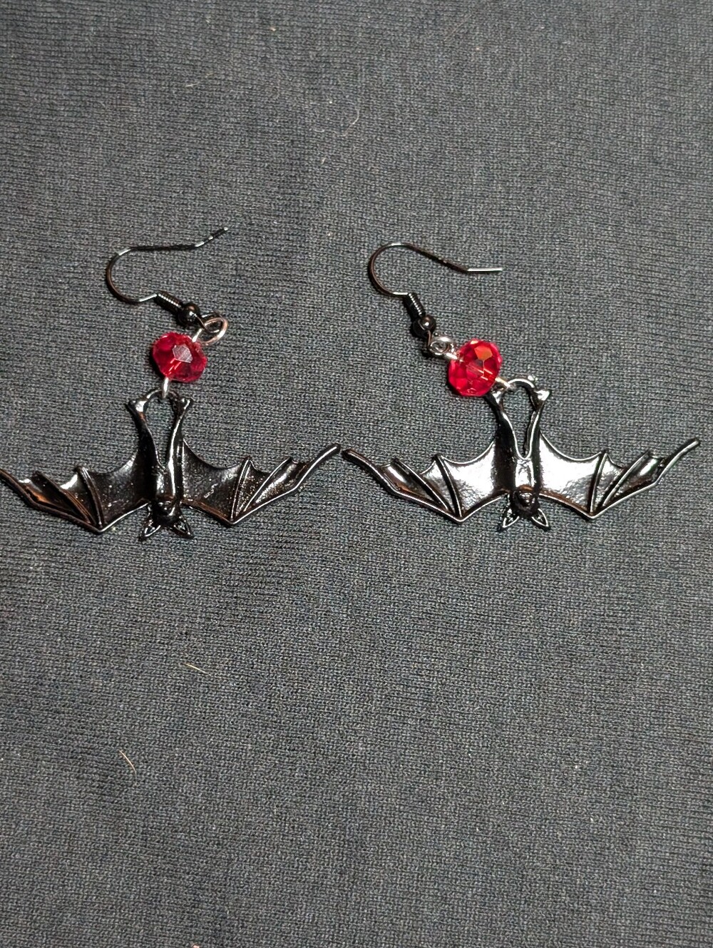 Bat Drop Earrings with Red Crystal Accent - Women Jewelry